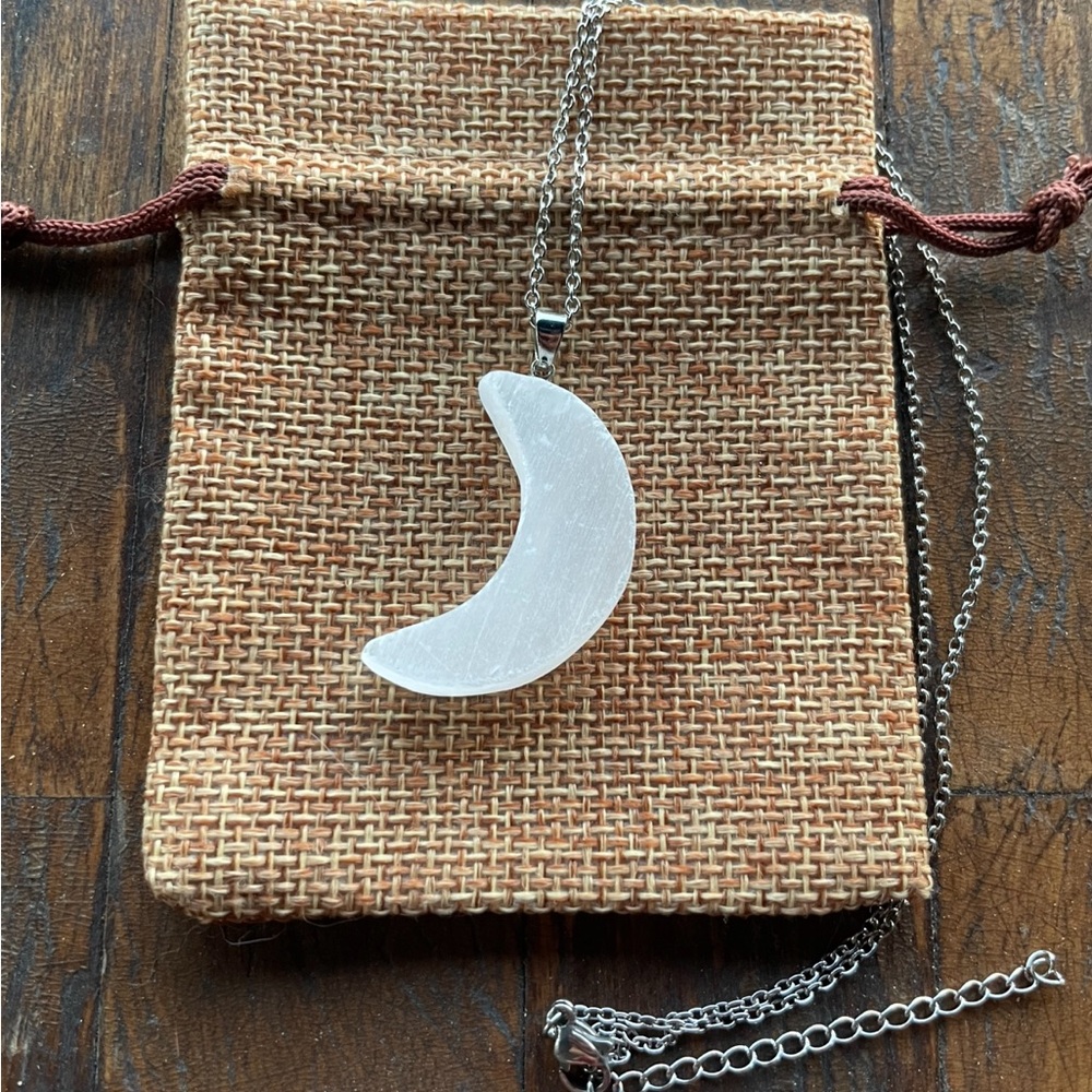 Genuine Selenite Moon Pendant Selenite Necklace Minimalist Necklace